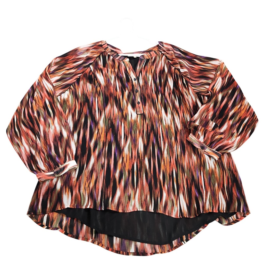 Calvin Klein Blouse Womens Plus 1X Multicolor Stripe Henley Chiffon Tunic Top